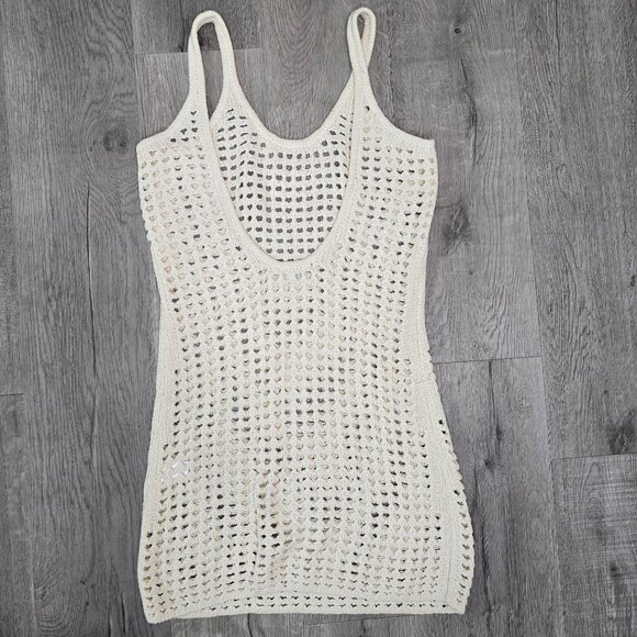 Revolve Solid & Striped NWOT open-knit crochet swim coverup cream size Medium - Picture 3 of 5